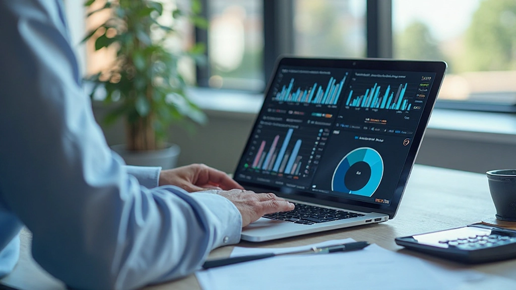 Профессиональный аналитик работает с статистическими данными и графиками на компьютере