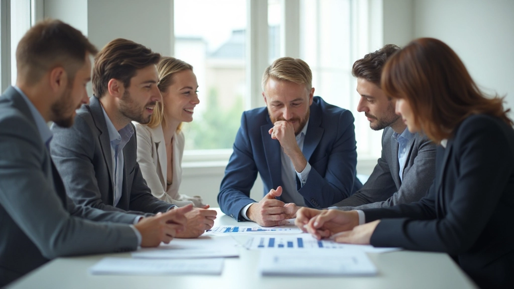 Команда специалистов обсуждает результаты анализа данных в современном конференц-зале